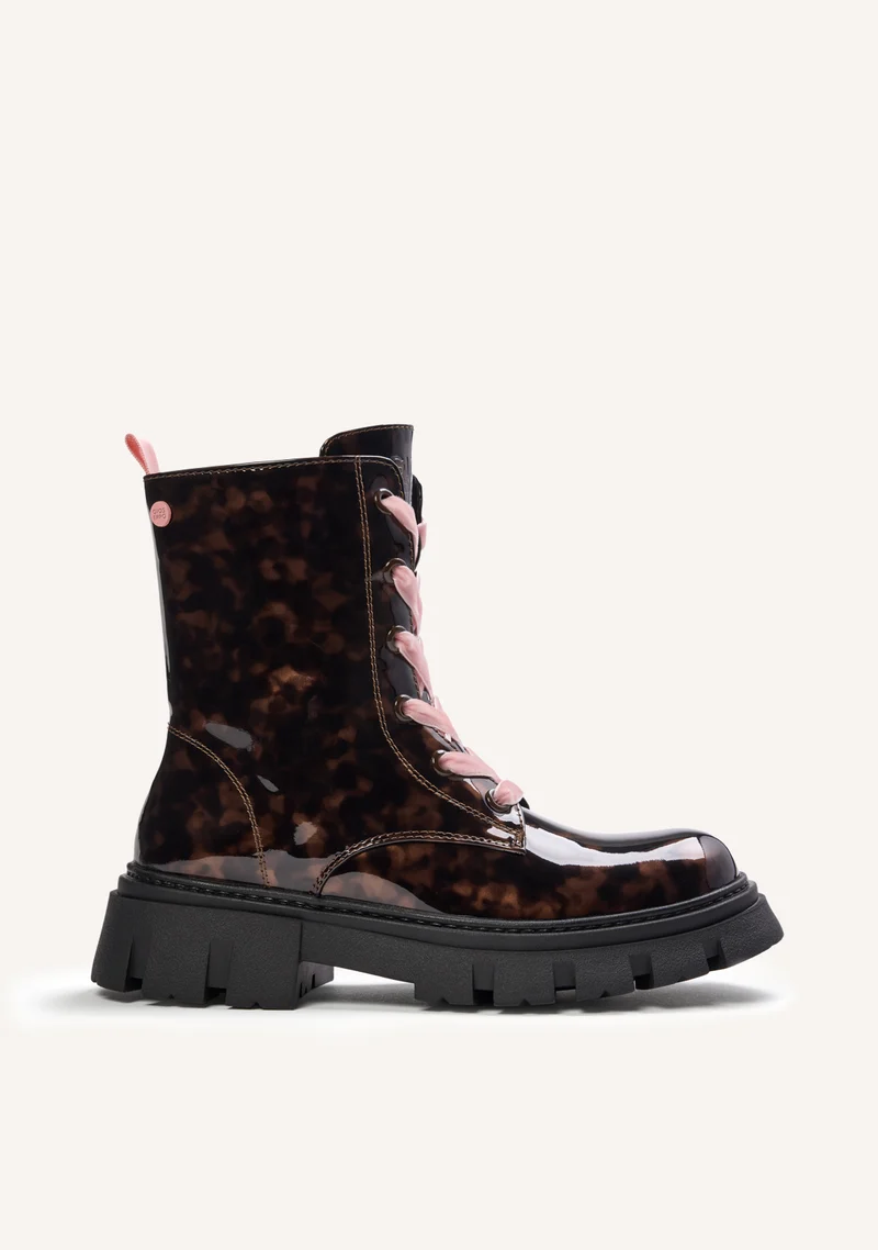 BROWN PATENT BOOTS