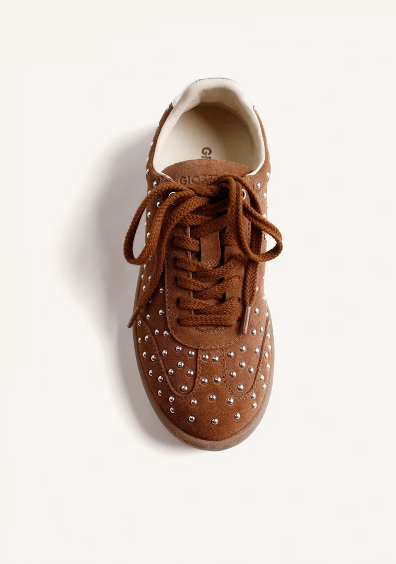 BROWN LEATHER SNEAKERS WITH STUDS