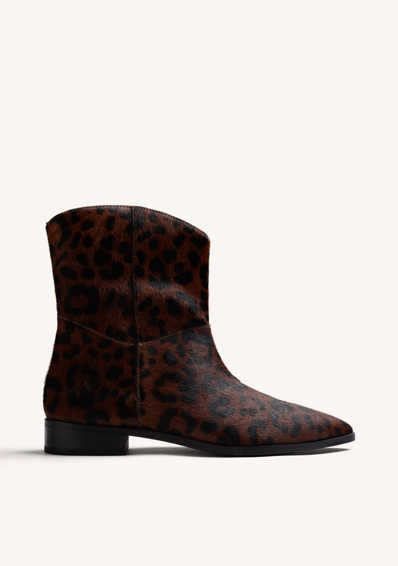ANIMAL PRINT LEATHER ANKLE BOOTS