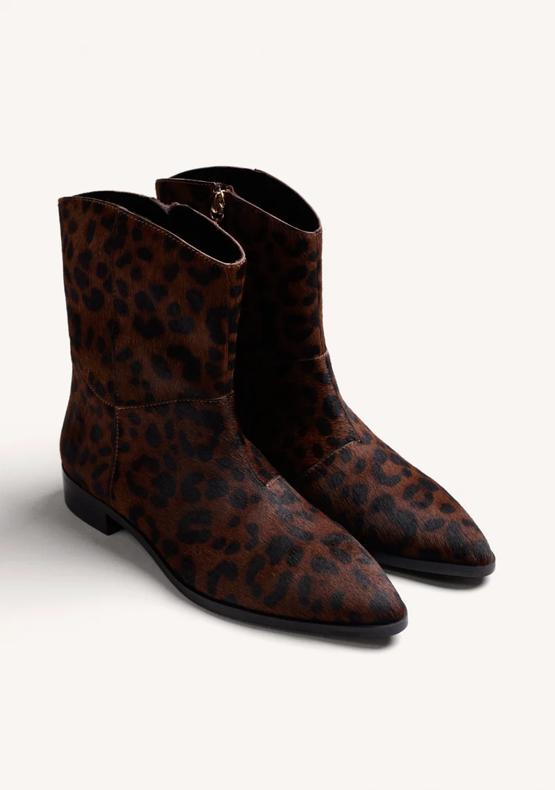 ANIMAL PRINT LEATHER ANKLE BOOTS