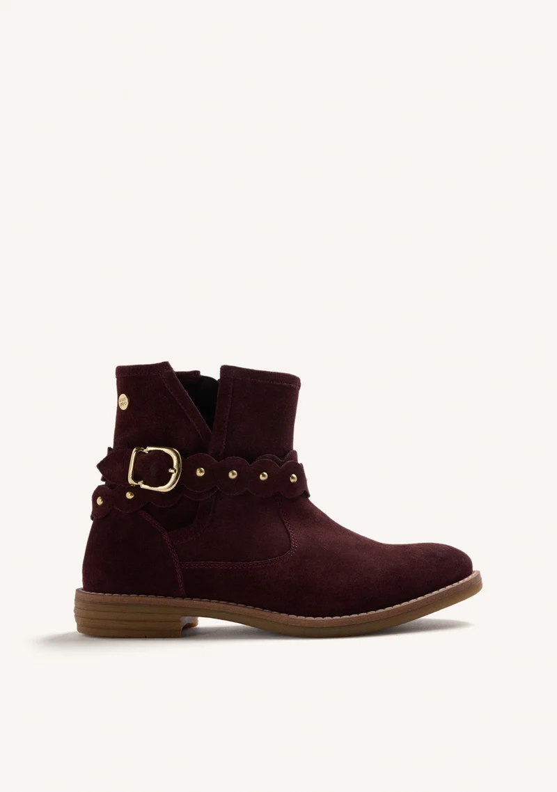 BURGUNDY LEATHER ANKLE BOOTS WITH SIDE ZIPPER