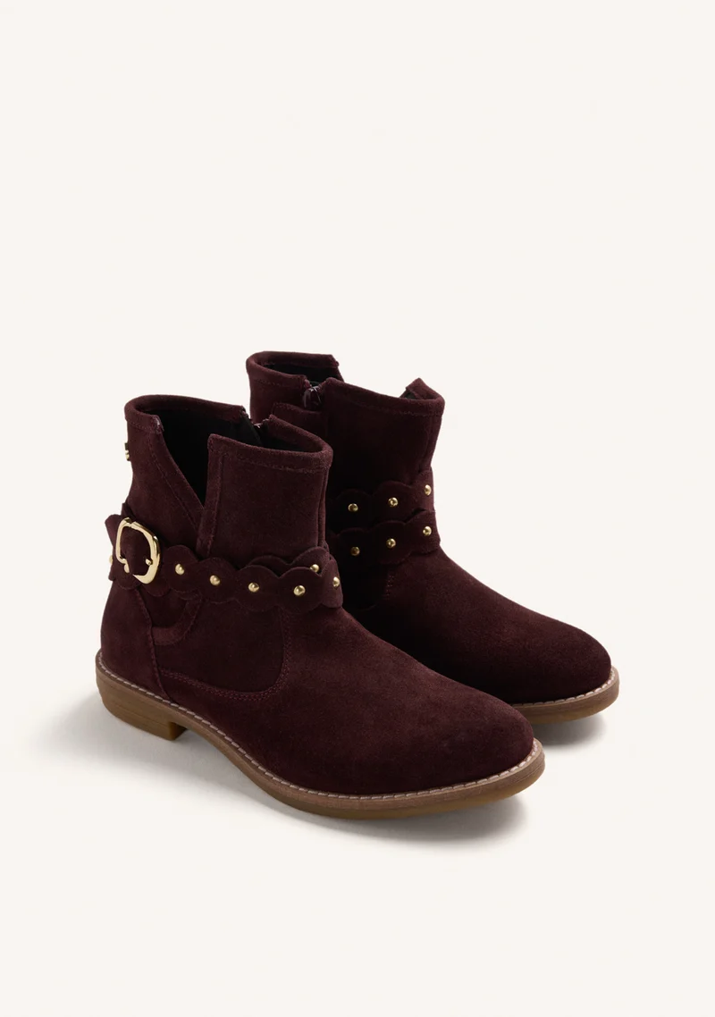 BURGUNDY LEATHER ANKLE BOOTS WITH SIDE ZIPPER