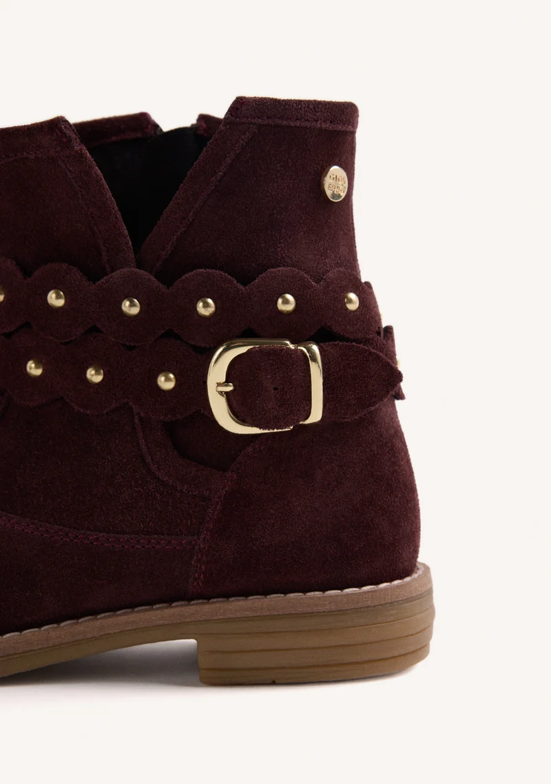 BURGUNDY LEATHER ANKLE BOOTS WITH SIDE ZIPPER