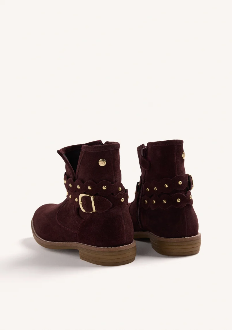 BURGUNDY LEATHER ANKLE BOOTS WITH SIDE ZIPPER