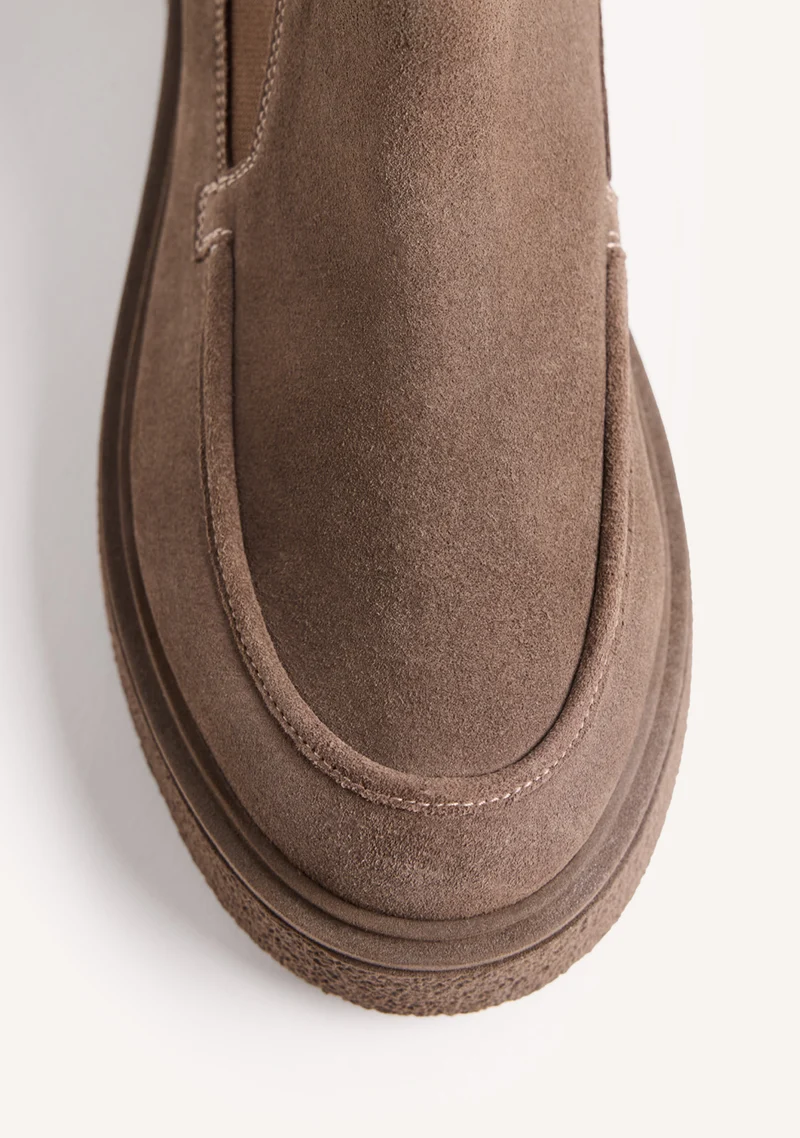 TAUPE LEATHER ANKLE BOOTS WITH ZIPPER