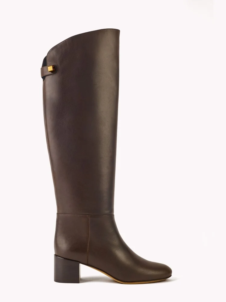 Bottes Adry Up en cuir piper marron chocolat et talon moyen