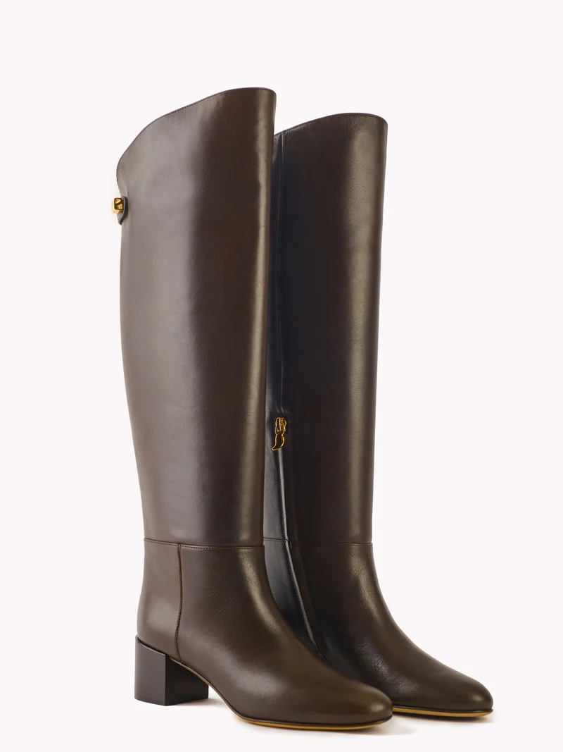 Bottes Adry Up en cuir piper marron chocolat et talon moyen