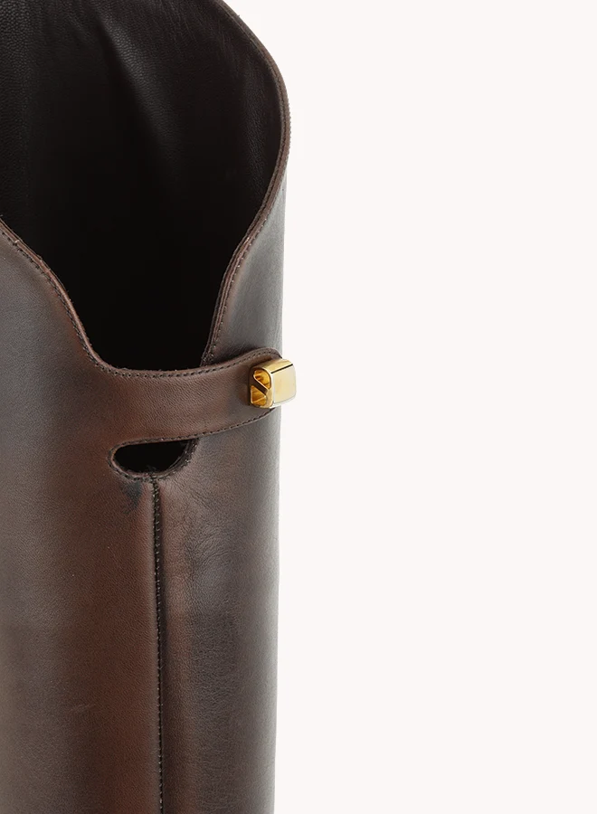Bottes Adry Up en cuir piper marron chocolat et talon moyen