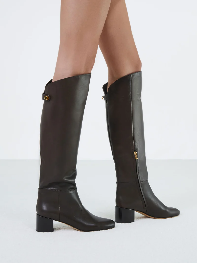 Bottes Adry Up en cuir piper marron chocolat et talon moyen