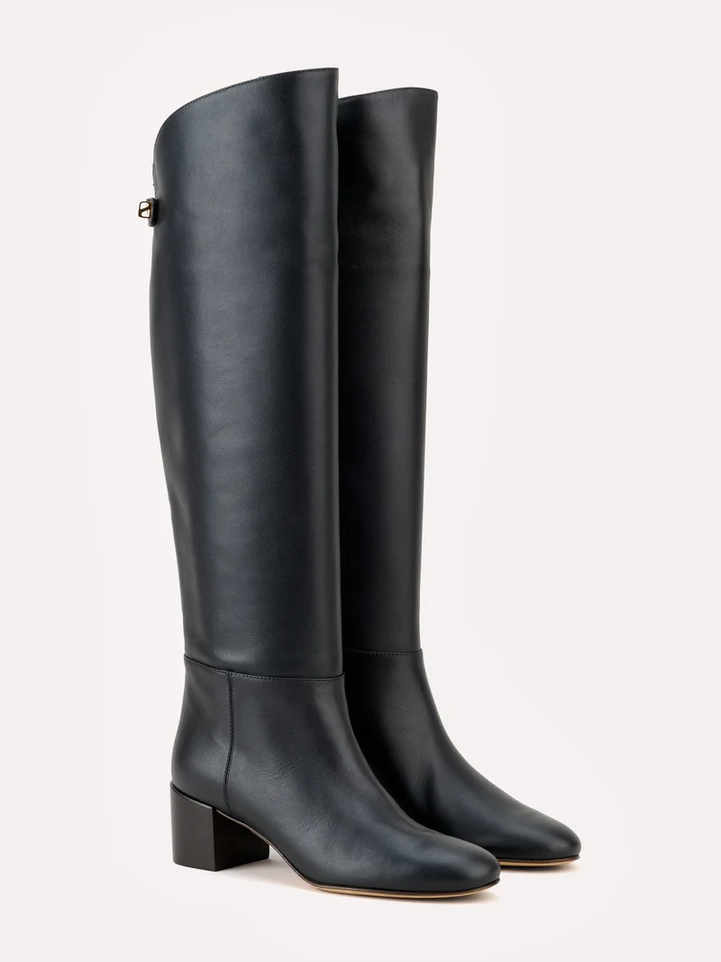 Bottes Adry Up en cuir piper noir et talon moyen