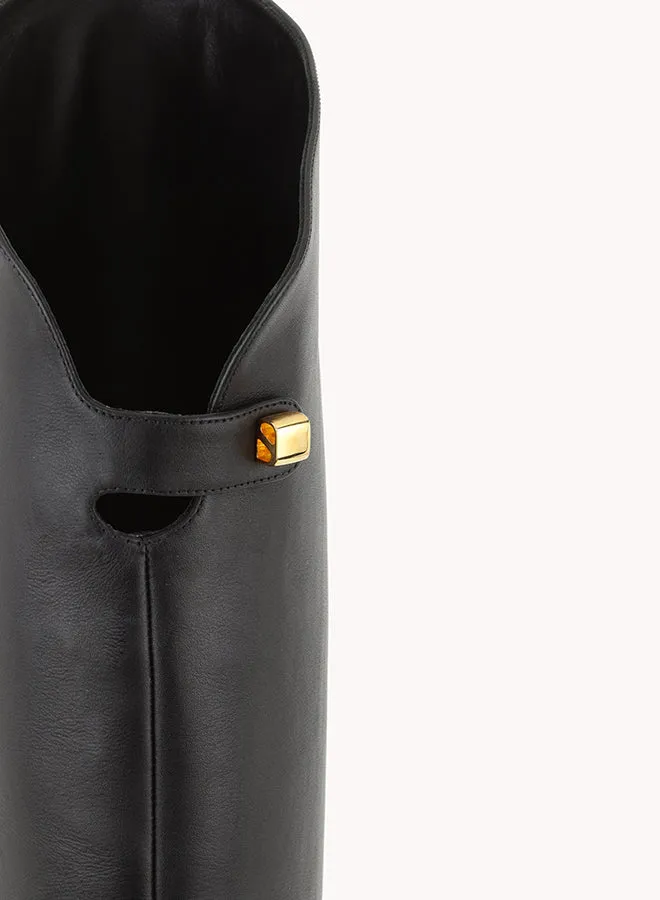 Bottes Adry Up en cuir piper noir et talon moyen
