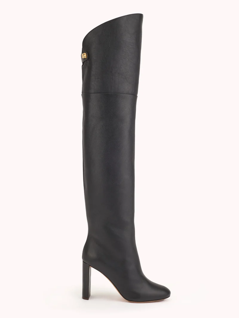 Cuissardes à talons Marylin en cuir nappa métallisé noir