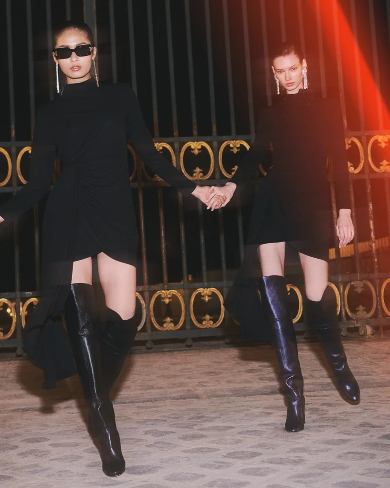 Cuissardes à talons Marylin en cuir nappa métallisé noir