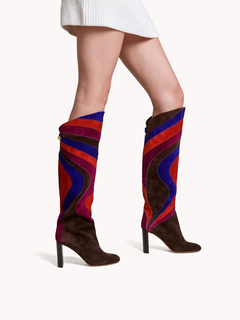 Bottes à talons Aurora en suède patchwork nebula