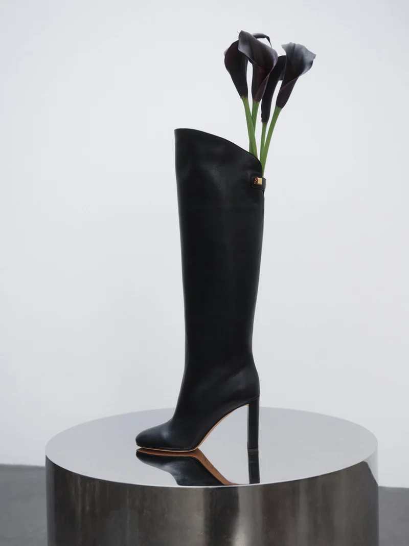 Bottes à talons Adriana en cuir d'agneau noir