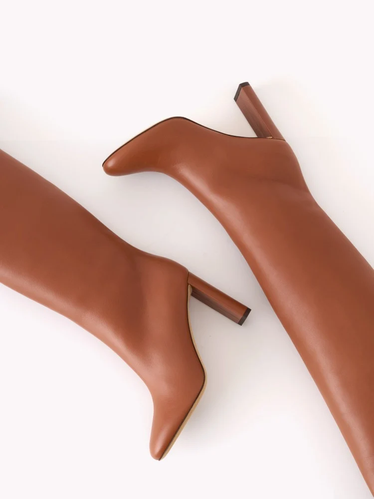 Bottes à talons Adriana en cuir d'agneau cognac
