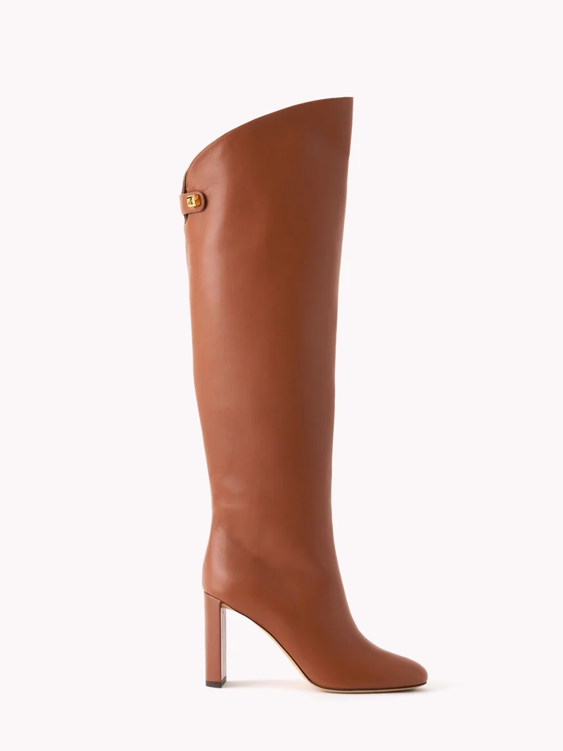 Bottes à talons Adriana en cuir d'agneau cognac
