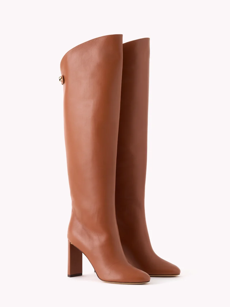 Bottes à talons Adriana en cuir d'agneau cognac