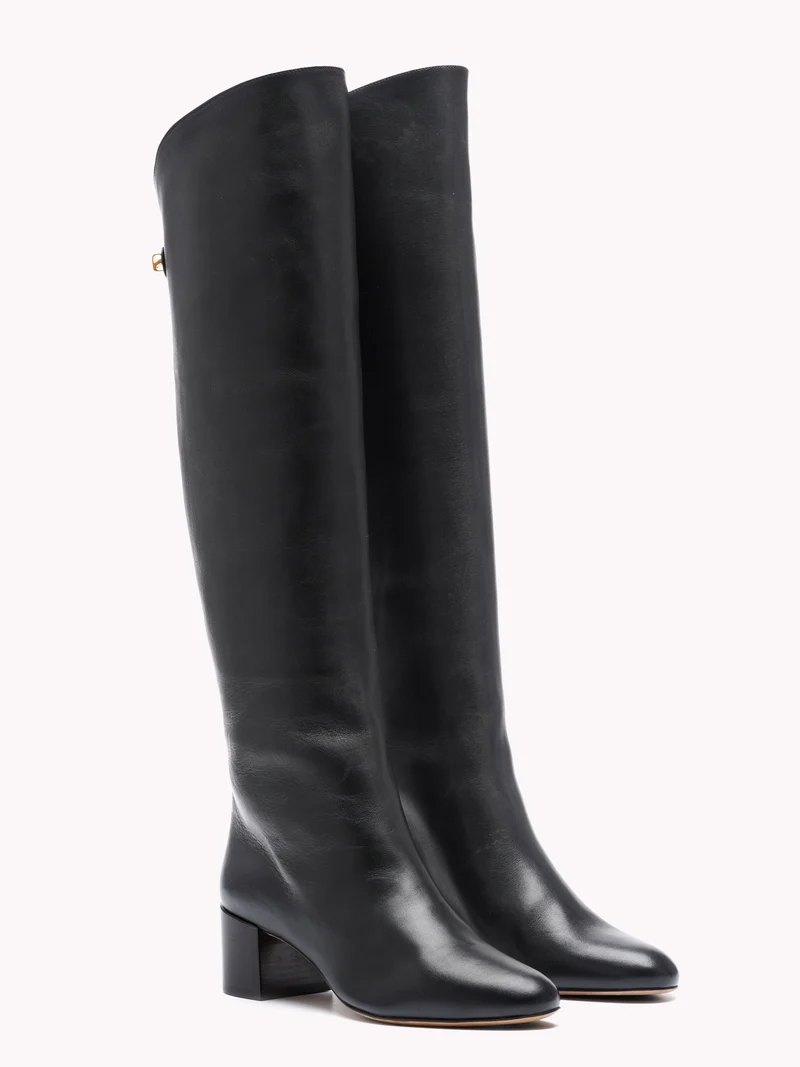 Bottes à talon moyen Adry Up en cuir d'agneau noir