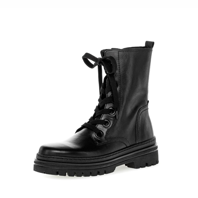Bottines à lacets noires en cuir lisse