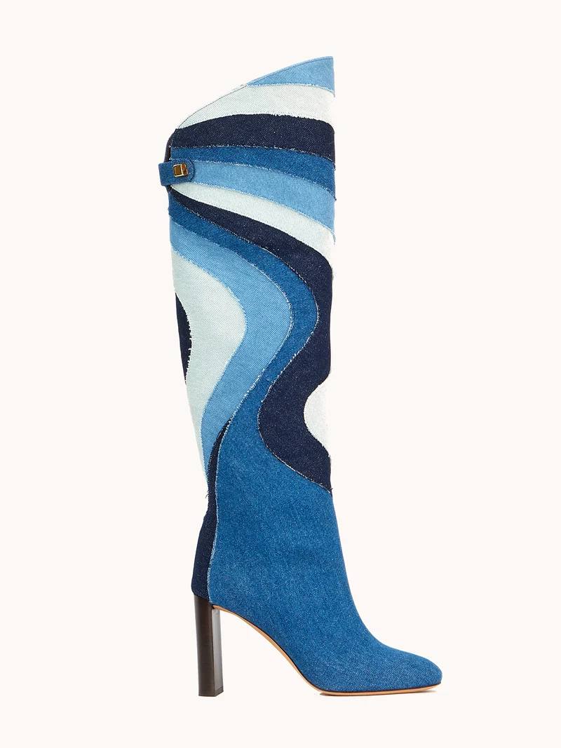 Bottes à talons Aurora en patchwork denim