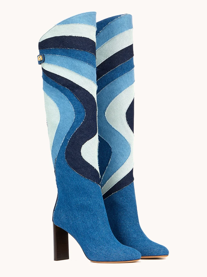 Bottes à talons Aurora en patchwork denim