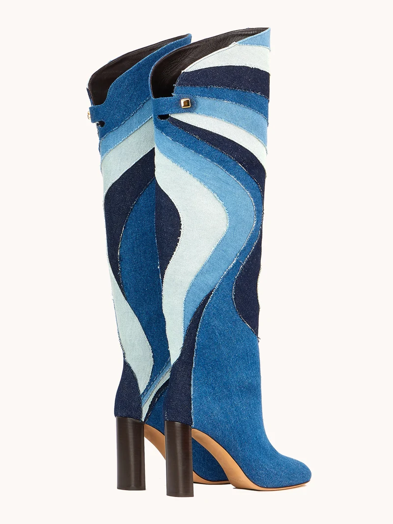 Bottes à talons Aurora en patchwork denim