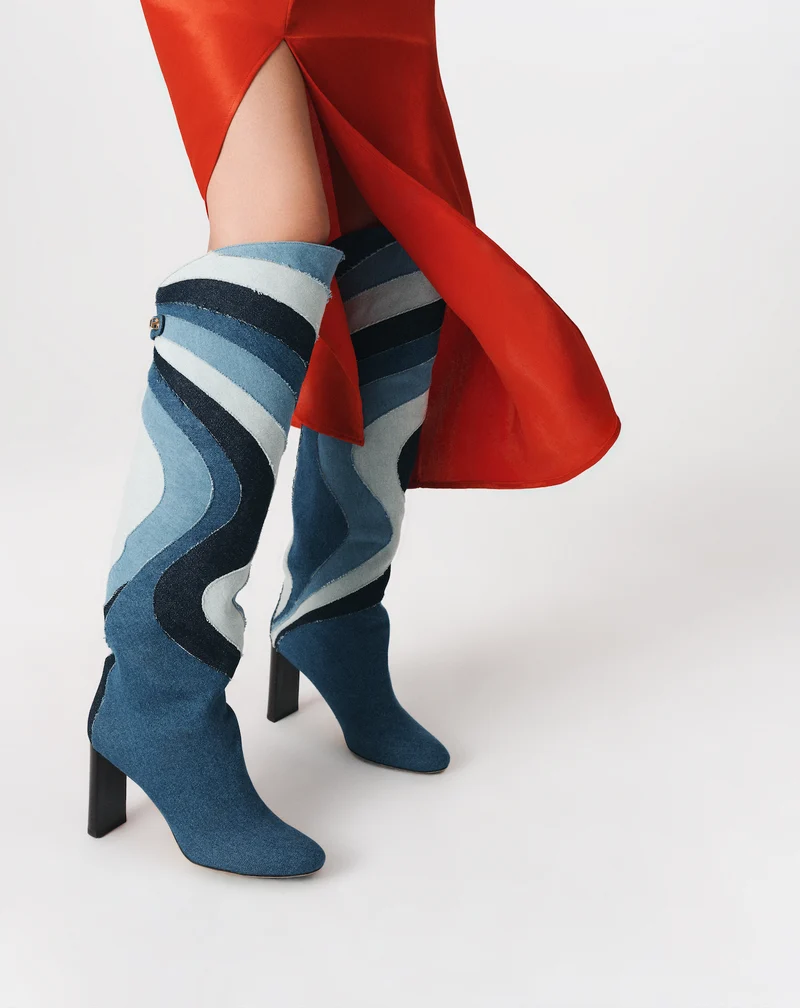 Bottes à talons Aurora en patchwork denim