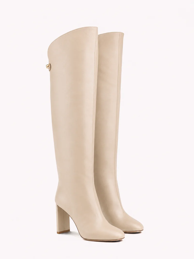Bottes à talons Adriana Z. en cuir nappa crème