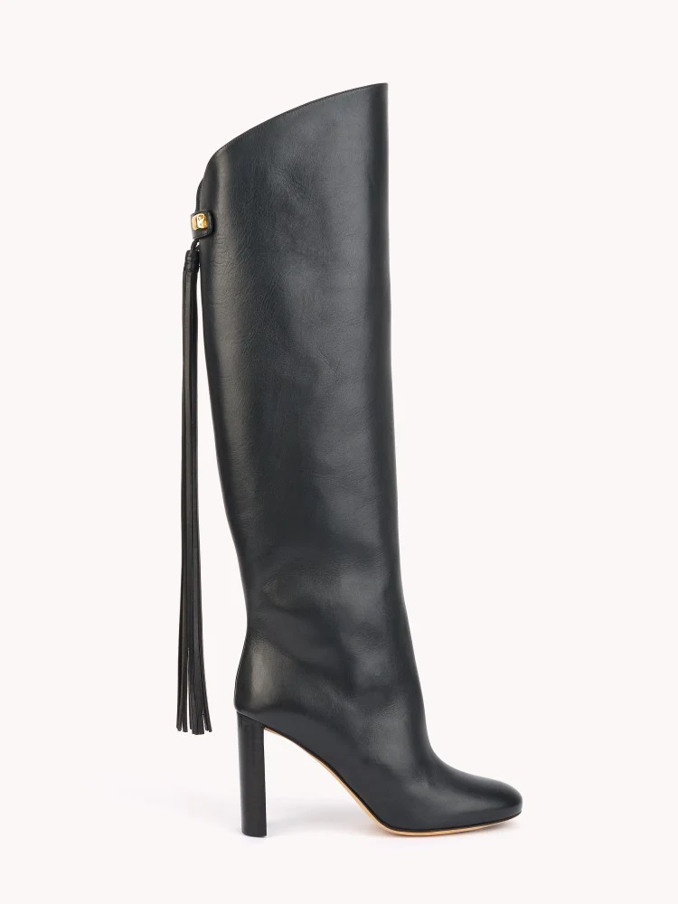Bottes Adriana Cavallo noires à talons hauts en cuir piper - Maison Skorpios par Adriana Abascal