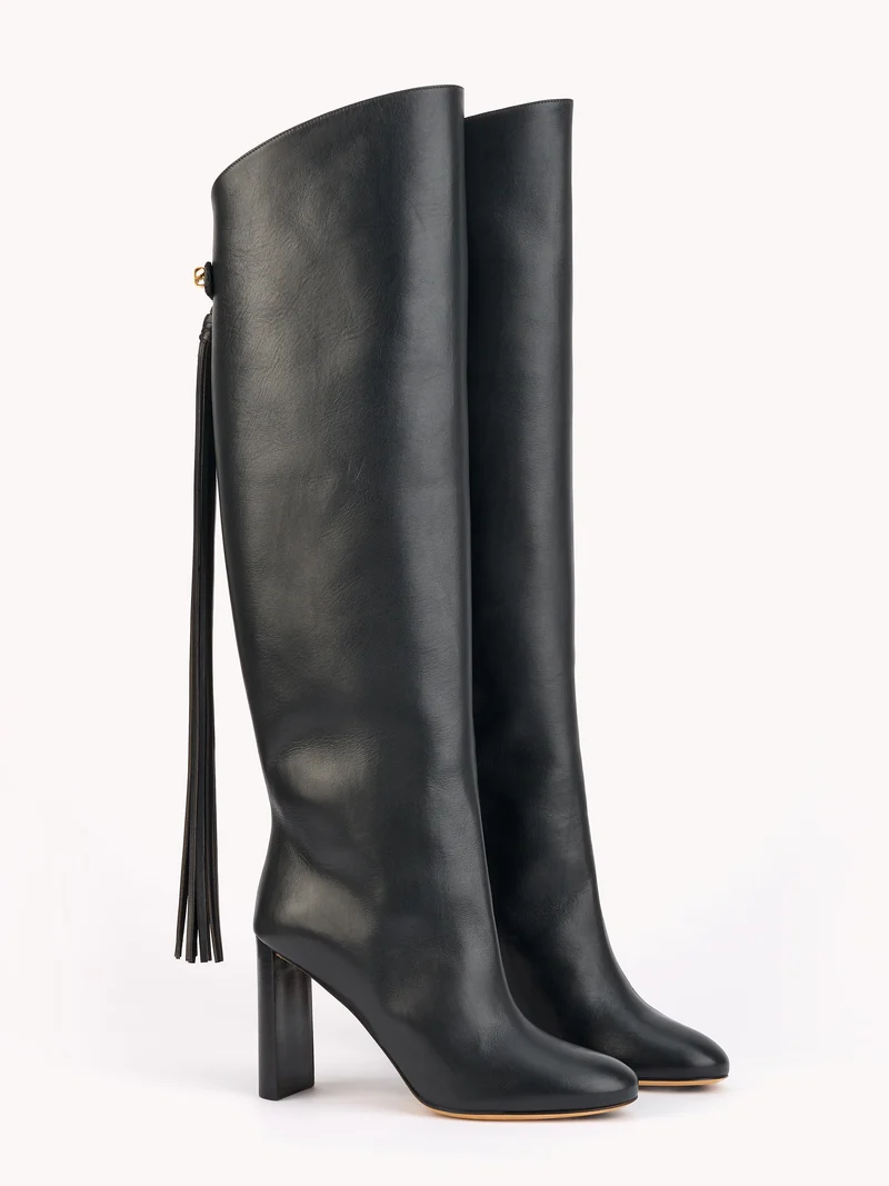 Bottes Adriana Cavallo noires à talons hauts en cuir piper - Maison Skorpios par Adriana Abascal