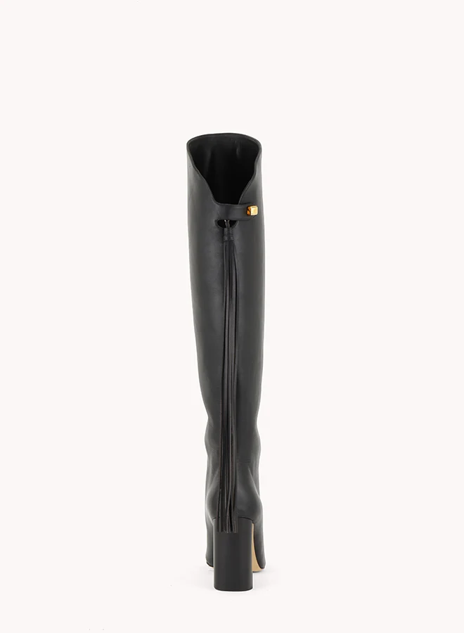 Bottes Adriana Cavallo noires à talons hauts en cuir piper - Maison Skorpios par Adriana Abascal