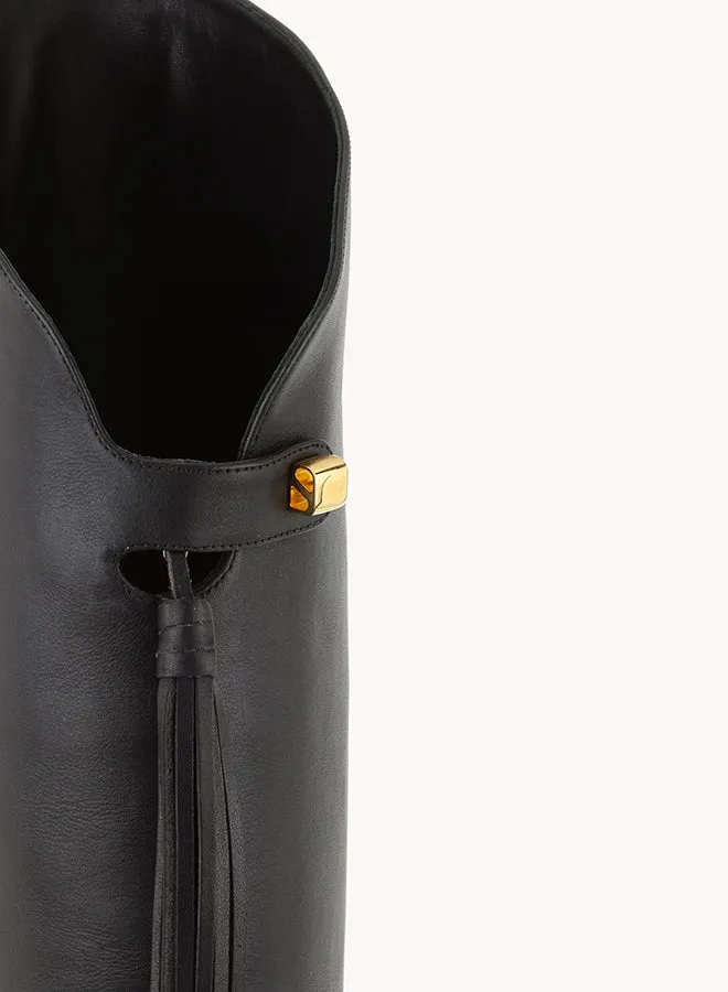 Bottes Adriana Cavallo noires à talons hauts en cuir piper - Maison Skorpios par Adriana Abascal