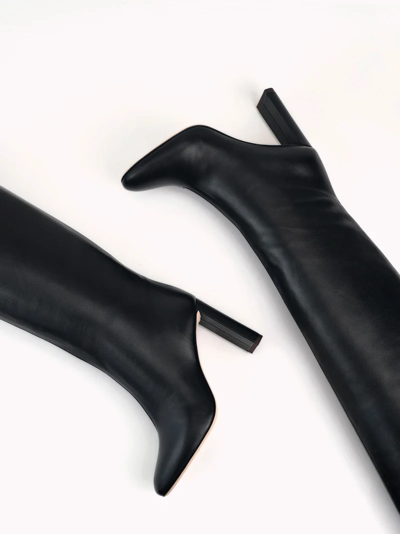 Bottes à talons Adriana Z. en cuir nappa noir