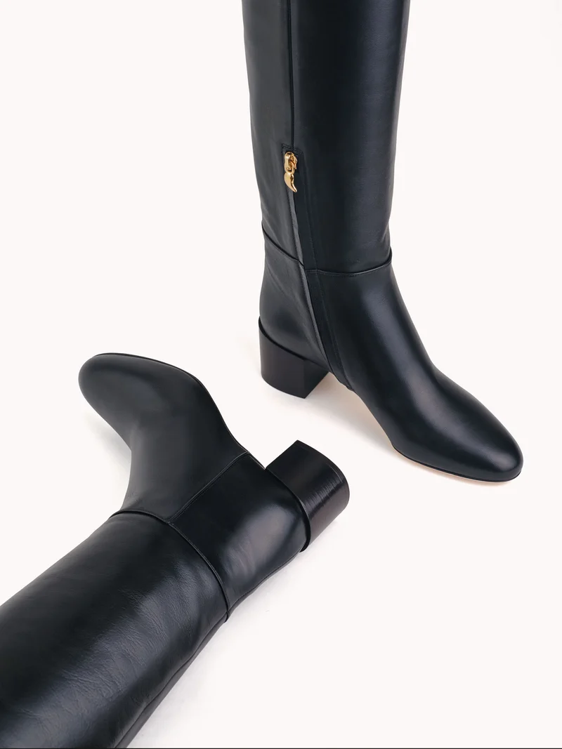 Bottes à talon moyen en cuir nappa noir Adry Up couture