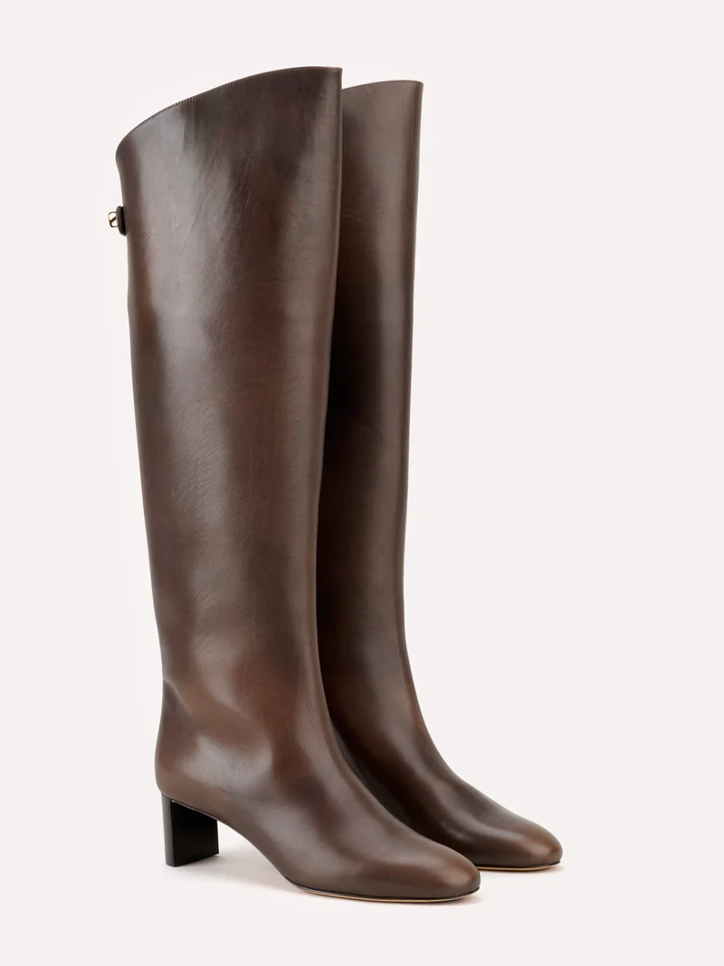 Bottes Adry en cuir marron chocolat et talon moyen