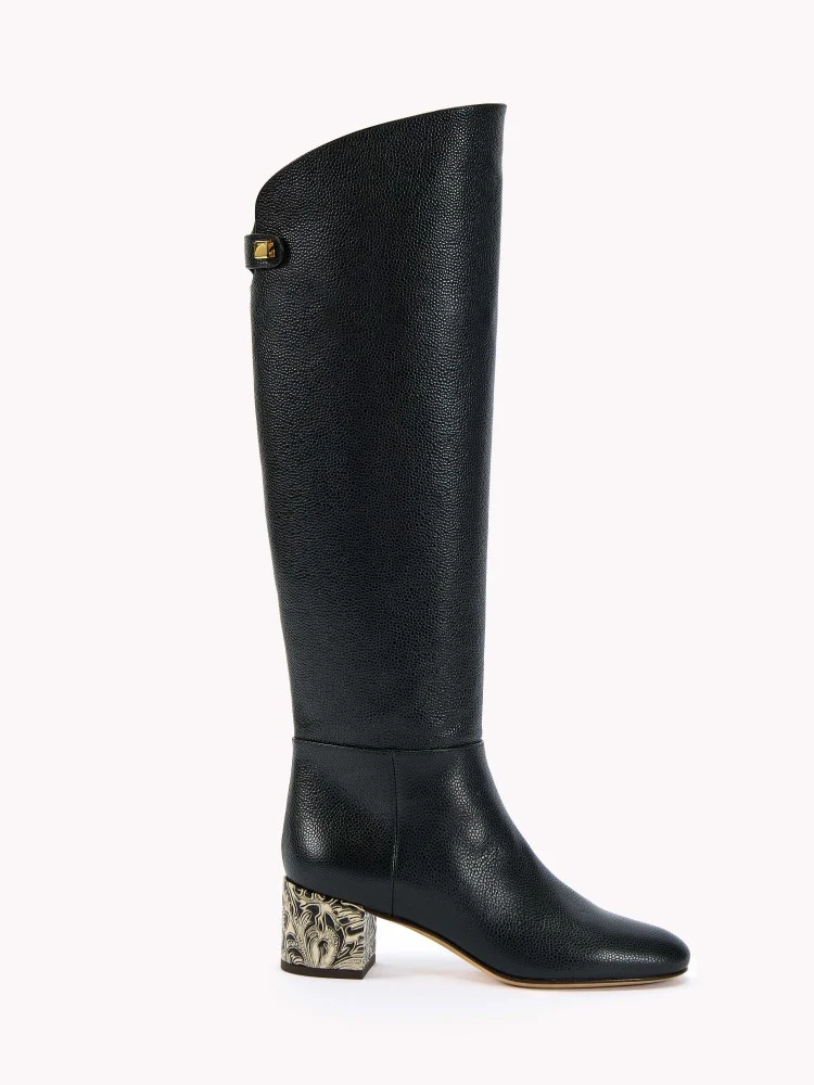 Bottes en cuir grainé mat noires Adry Borgia avec un talon moyen embossé