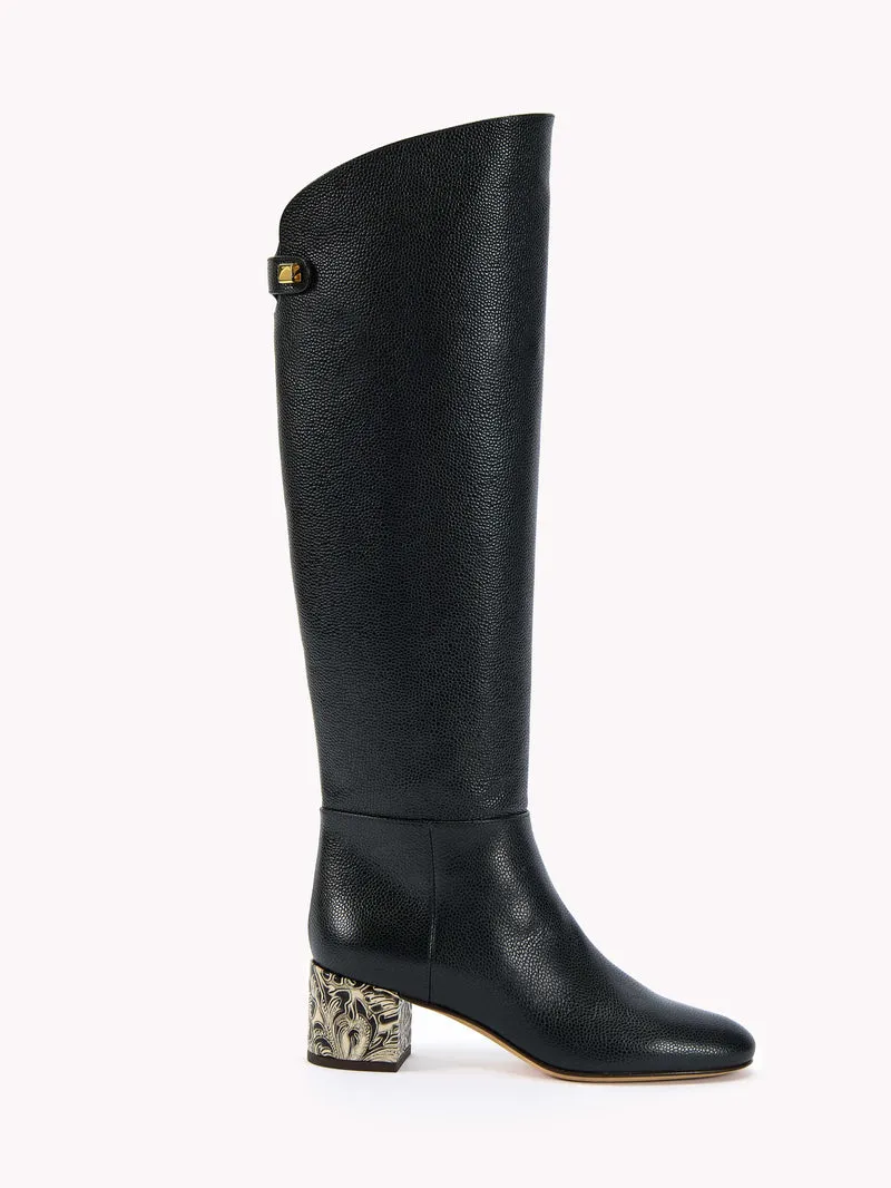 Bottes en cuir grainé mat noires Adry Borgia avec un talon moyen embossé