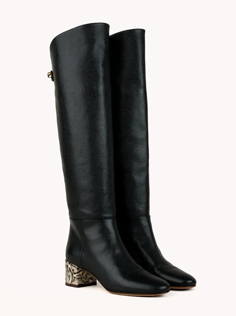 Bottes en cuir grainé mat noires Adry Borgia avec un talon moyen embossé