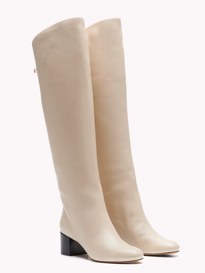 Bottes à talon moyen Adry en cuir nappa crème