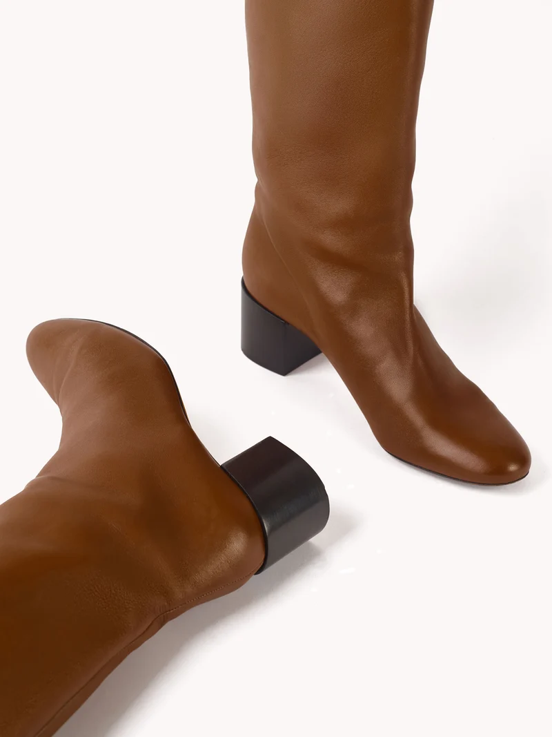 Bottes à talon moyen Adry Up en cuir nappa cognac
