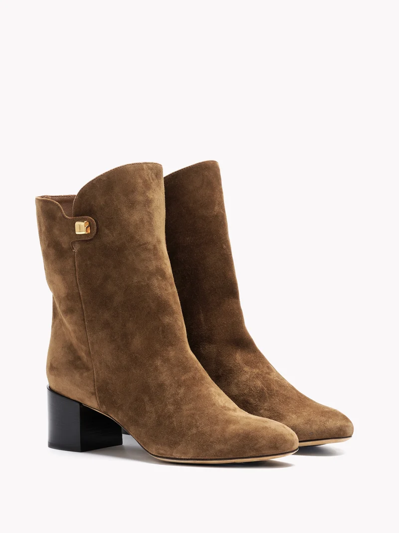 Bottines à talon moyen Gaby en suède marron espresso