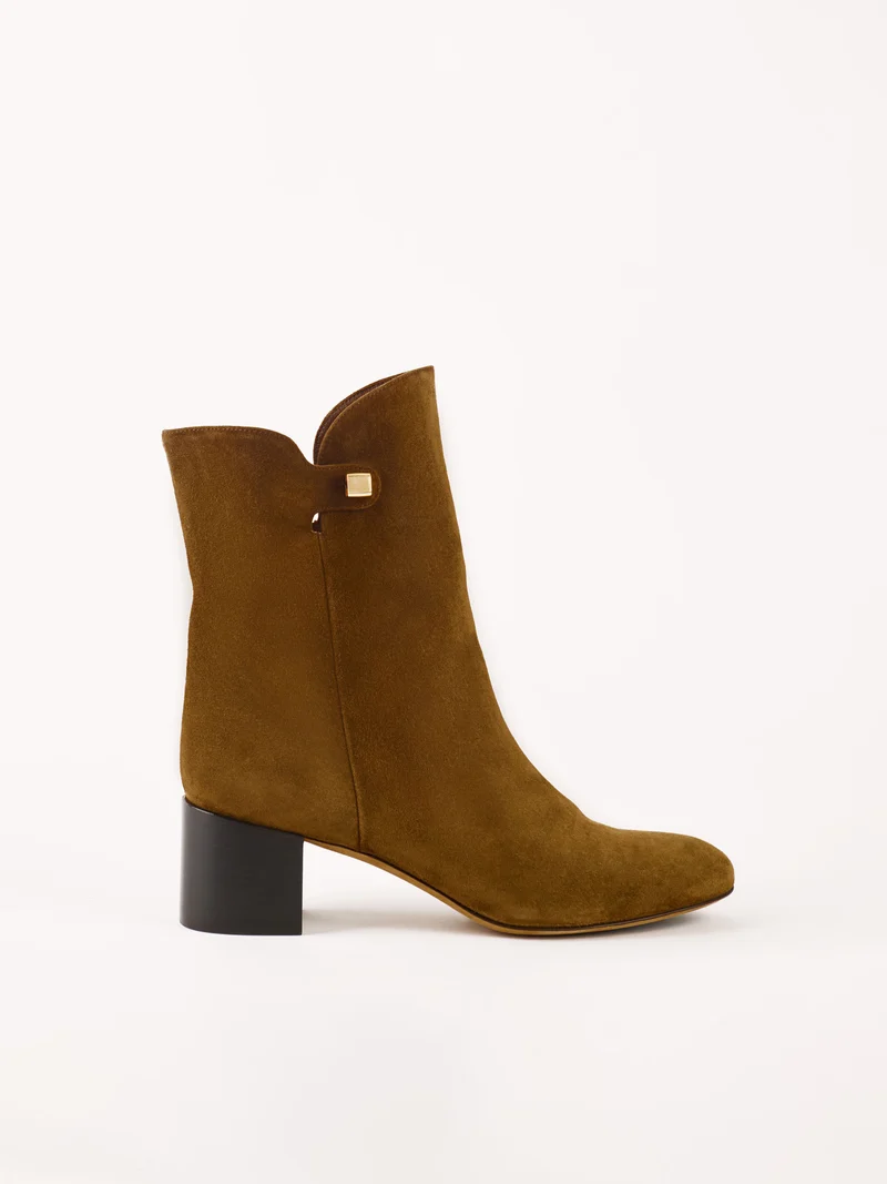 Bottines à talon moyen Gaby en suède marron espresso