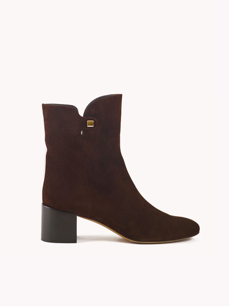 Bottines à talon moyen Gaby en suède marron chocolat
