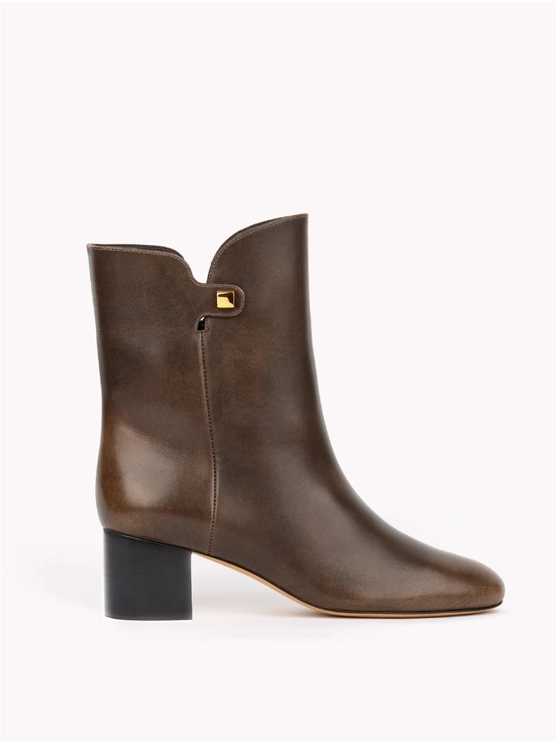 Bottines Gaby en cuir piper marron chocolat et talon moyen