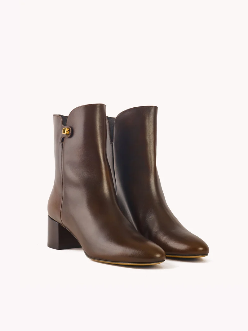 Bottines Gaby en cuir piper marron chocolat et talon moyen