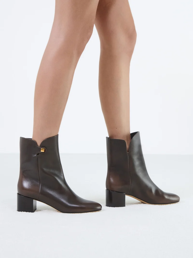 Bottines Gaby en cuir piper marron chocolat et talon moyen