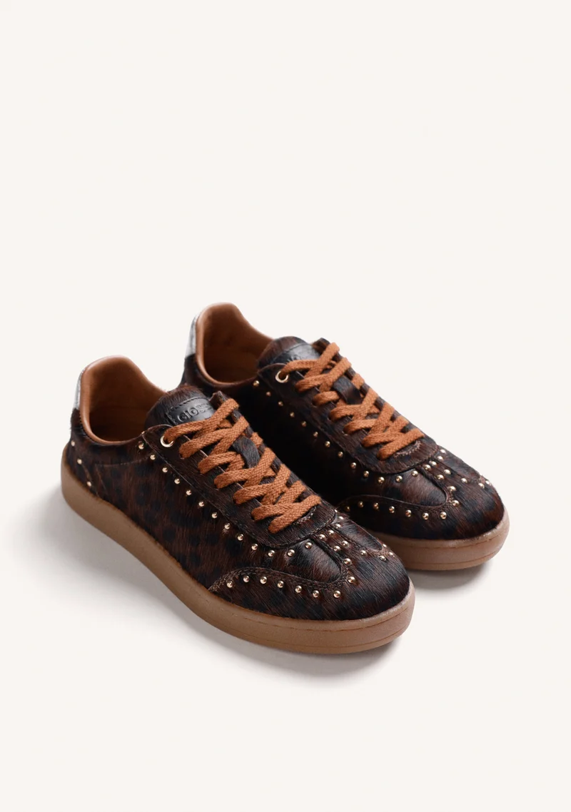 ANIMAL PRINT LEATHER STUDDED SNEAKERS
