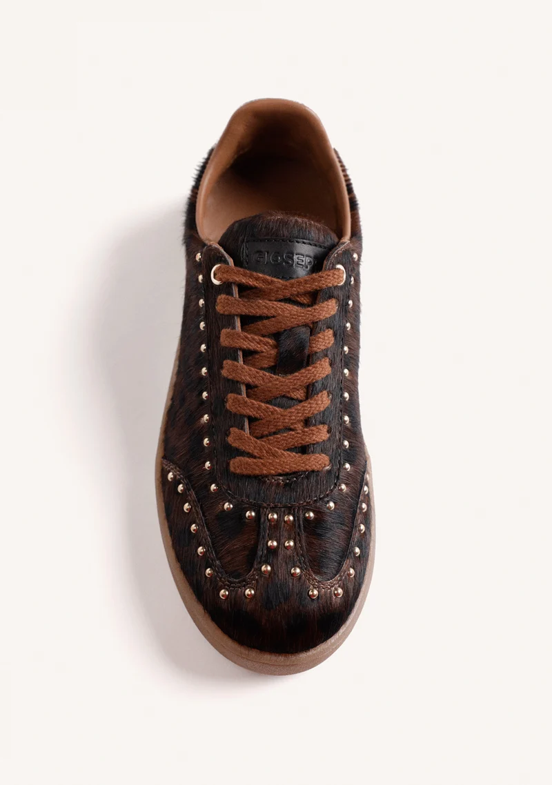 ANIMAL PRINT LEATHER STUDDED SNEAKERS