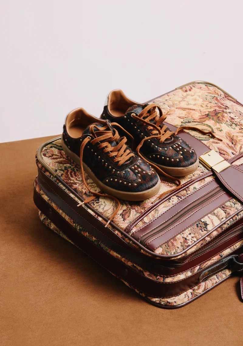 ANIMAL PRINT LEATHER STUDDED SNEAKERS